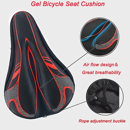 Soft & Thickened Gel Bike Seat Cushion - Fit for, Adjustable Unisex Saddle for Mountain & Road Bikes, Comfortable Silicone Padding for Enhanced Riding Experience, Black with Blue/Red Accents, Mountain Bike Accessories
