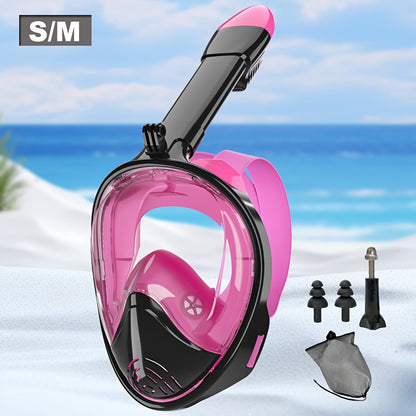 Full Face Silicone Snorkeling Mask, Large Frame Full Dry Panoramic Snorkel Mask with Camera Holder, Anti-Fog Swimming Goggles Swim Glasses Set for Adults