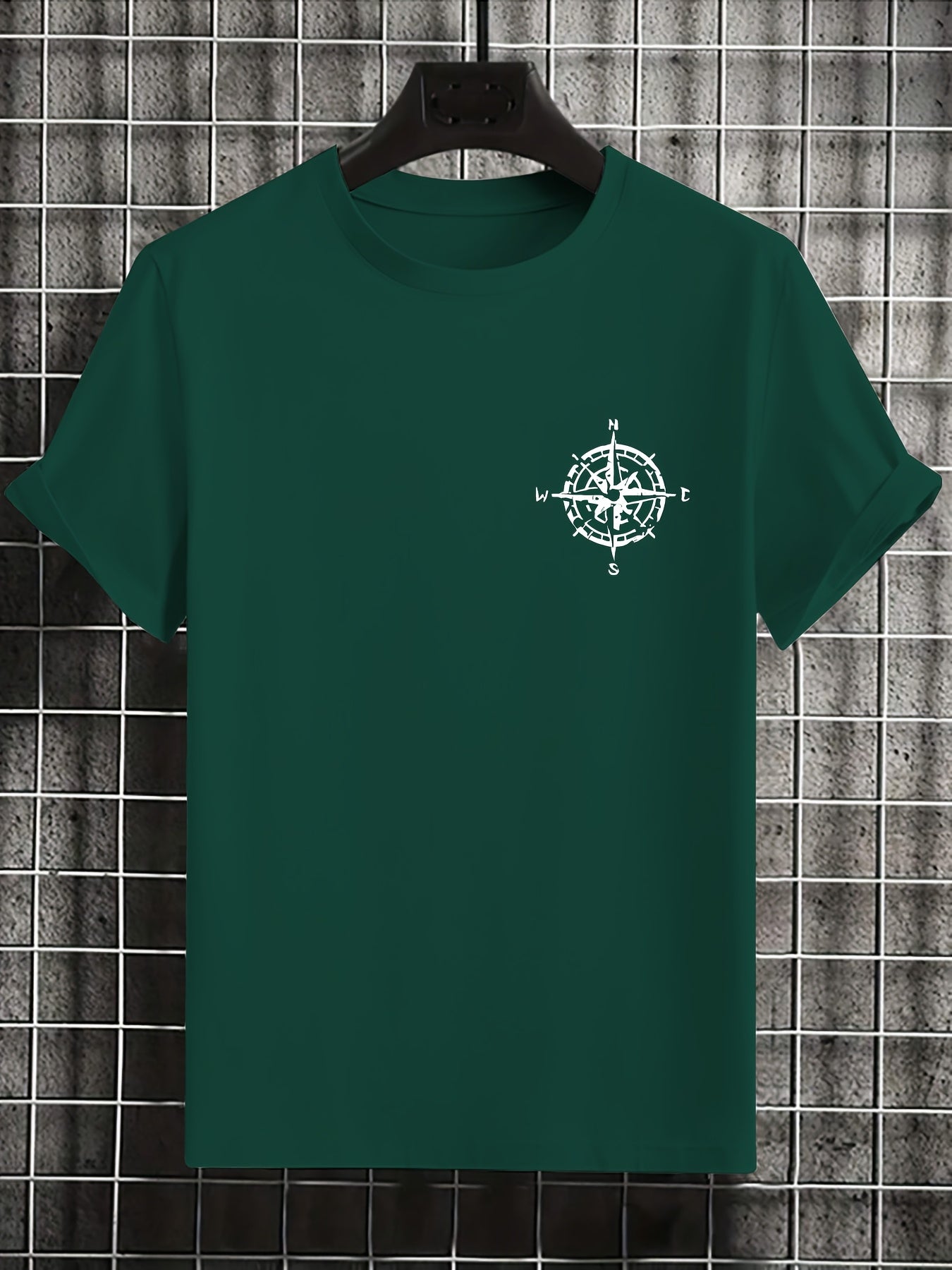 Men'S Summer Short Sleeve T-Shirt with Bold Eagle & Compass Print - Light Blue Casual Round Neck Tee, Comfortable Stretch Fabric for Casual Attire, Everyday Tshirt | Bold Graphic Tee | Comfortable Fit