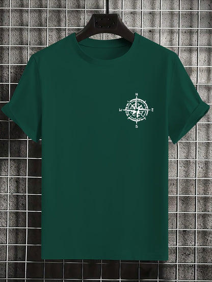 Men'S Summer Short Sleeve T-Shirt with Bold Eagle & Compass Print - Light Blue Casual Round Neck Tee, Comfortable Stretch Fabric for Casual Attire, Everyday Tshirt | Bold Graphic Tee | Comfortable Fit