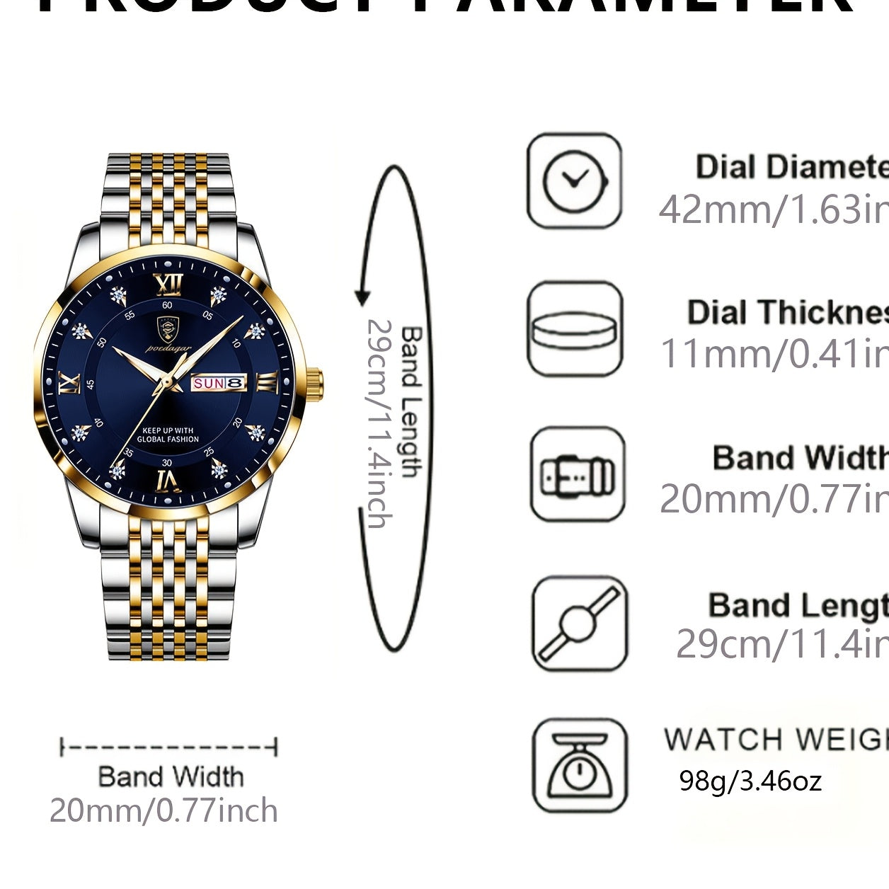 Men'S Luxury Casual Waterproof Luminous Calendar Round Pointer Quartz Watch