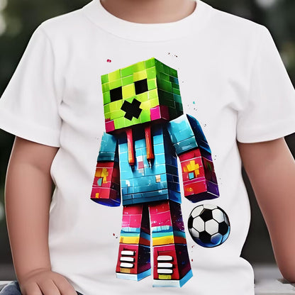 Children's Cartoon Fun Graphic T-Shirt Summer Boys' Novel Cool Casual Holiday Trendy Round Neck Short Sleeve Shirt Clothing