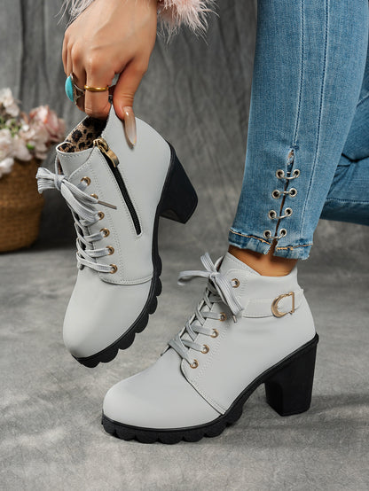 MagiMoBo Women'S Mid-Heel Ankle Boots with Side Zipper - Comfortable Faux Cover, Decorative Buckle Design, All-Season Versatile Casual Shoes for Casual Attire, Chunky Heel, Versatile Ankle Boots | Decorative Buckle Boots | Sy