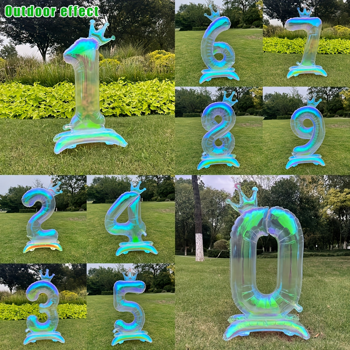2pcs, 1pc 101.6cm transparent large digital balloon with crown and base + 1 straw, aluminum foil material, suitable for birthday party decoration, photo props, anniversary celebrations, Valentine's Day, New Year celebrations,
