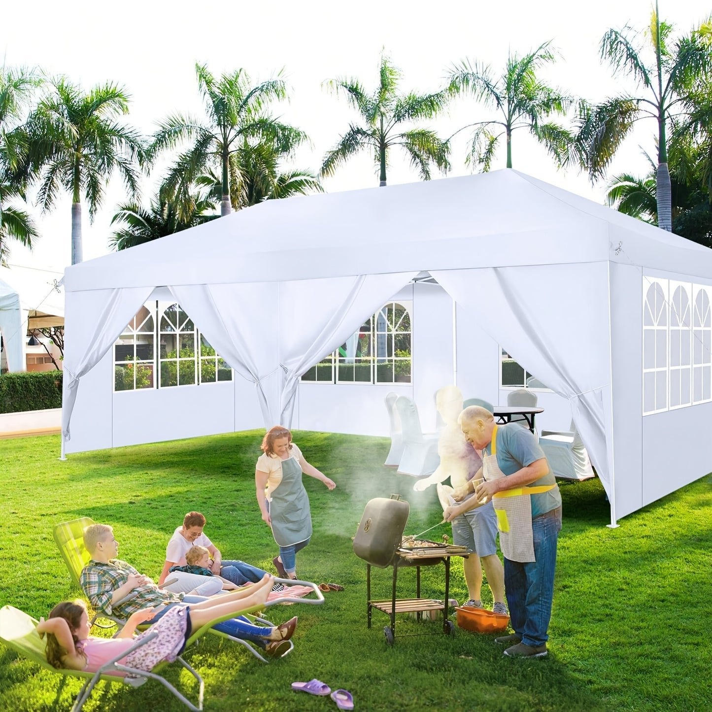 3x6m/3.05x3.05m Pop-up Tent With 6 Removable Side Walls Or 4 Removable Side Walls, With/without Sandbags, Style Optional, Suitable For Party Weddings, Garden Pavilion For Beach Wedding Camping Instant Awning, Upgraded Roof, W