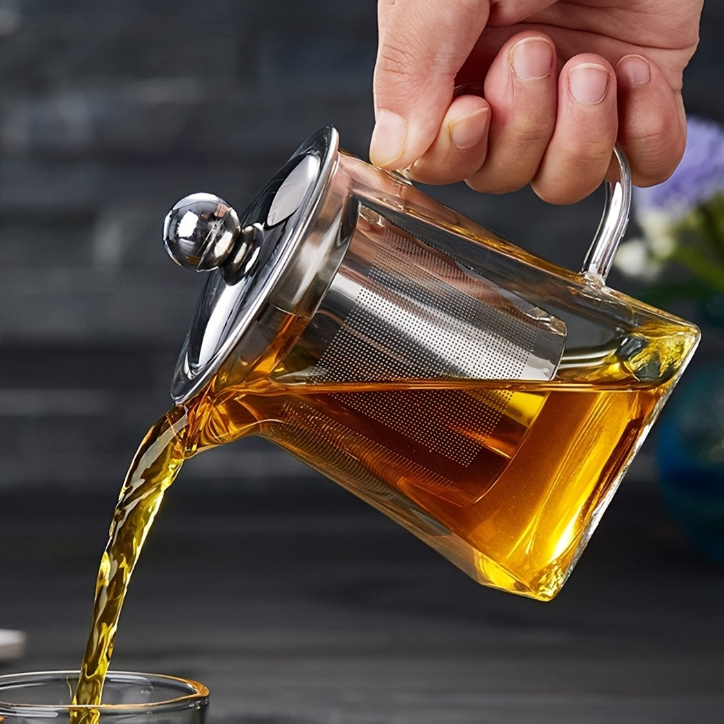 1pc Thick High-Temperature Resistant Glass Teapot with Stainless Steel Filter, Large Capacity for Herbal Tea, Black Tea, and Flower Tea - Ideal for Home Use, No Electricity Required, Home Tea Brewing | Elegant Teapot Design |