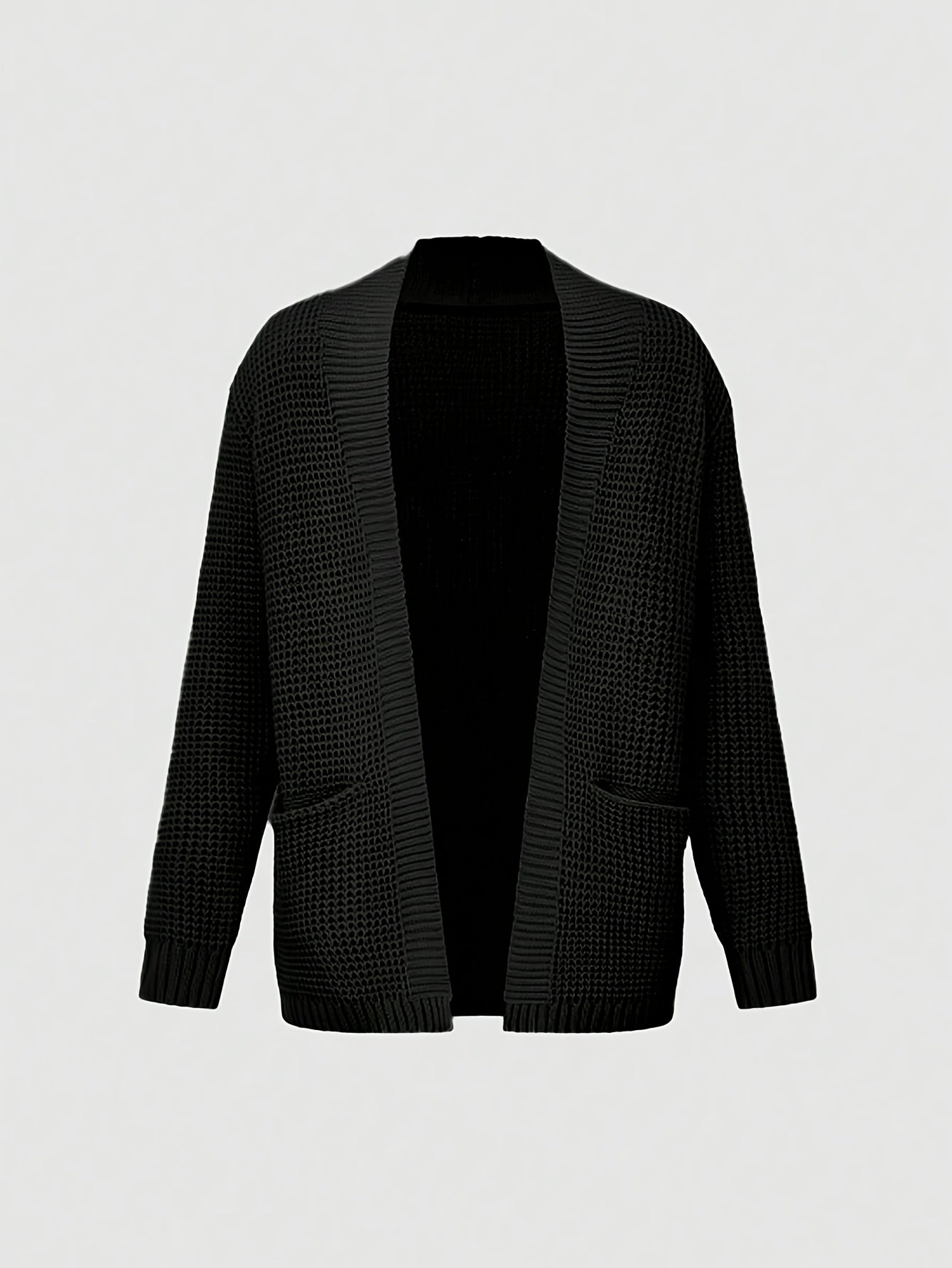 Men'S Casual Long Sleeve V-Neck Knit Cardigan - Loose Fit Solid Color Sweater with Pockets, Lightweight Acrylic for Fall/Winter, Versatile Layering Piece