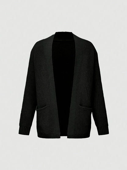 Men'S Casual Long Sleeve V-Neck Knit Cardigan - Loose Fit Solid Color Sweater with Pockets, Lightweight Acrylic for Fall/Winter, Versatile Layering Piece