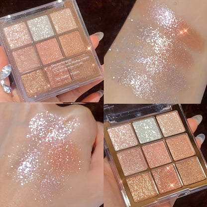 9-Color Eyeshadow Palette - Shimmery & Matte Finishes, Brown & Multicolor Tones for Daily Glam & Party Looks, Glitter Eyeshadow Palette