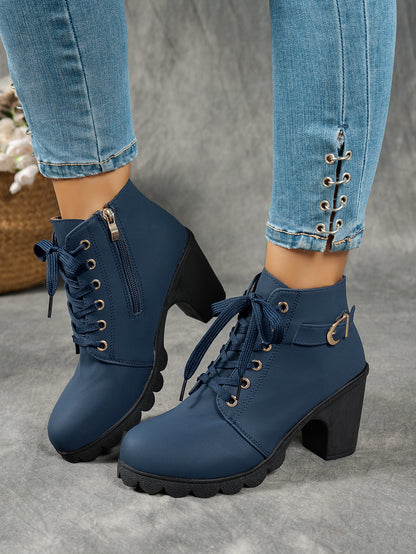 MagiMoBo Women'S Mid-Heel Ankle Boots with Side Zipper - Comfortable Faux Cover, Decorative Buckle Design, All-Season Versatile Casual Shoes for Casual Attire, Chunky Heel, Versatile Ankle Boots | Decorative Buckle Boots | Sy