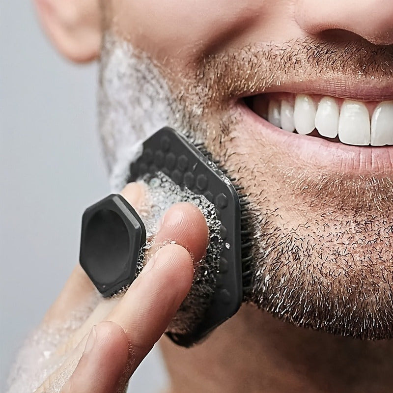 1pc Men's Silicone Face Scrubber - Gentle Exfoliator & Massager Pad for Deep Cleansing, Fragrance-Free, Ergonomic Design Removes Dead Light Beige, Enhances Shaving Experience, Durable Silicone Facial Care Tool, Shaving Enhanc