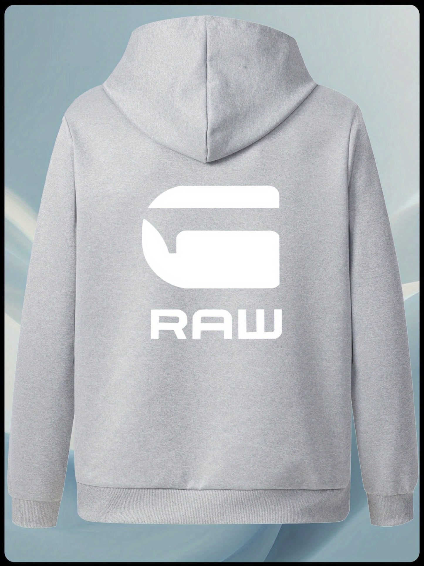Men'S Casual Hooded Jacket with "RAW" Graphic Print - Light Gray Zip-Up Coat, Polyester Lining, Regular Fit, Front Pockets, Casual Outerwear | Trendy Casual Jacket | Polyester Lined Interior