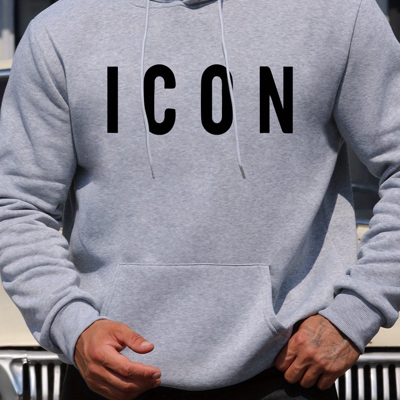 Men'S Casual Hoodie with Iconic Print - Stylish Pullover with Kangaroo Pocket, Stretch Fabric, Machine Washable - Perfect for Spring & Fall, Polyester Blend, Casual Wear Hoodie|Hooded Sweatshirt|Stretch Fabric Hoodie