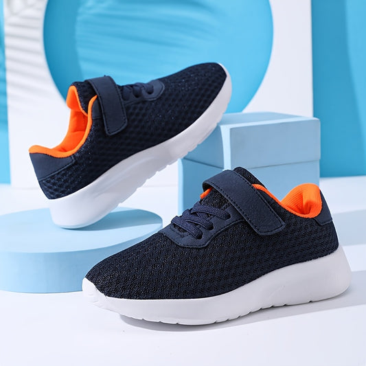 Youngsters' Breathable Mesh Sneakers with Closure - Lightweight EVA Sole, Black & Orange Accents, Low-Top Casual Sports Shoes for Boys & Girls, Spring Summer Fall Play & Daily Wear, Youngsters Sneakers, Youngsters'S Footwear,