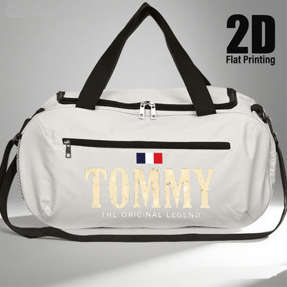 1pc Tommy Logo Print Large Duffel Bag for Men - Heavy-Duty Gym & Travel Sports Bag with Shoe Compartment, Wet/Dry Pocket, Adjustable Strap - Iconic Branding (Tommy-Legends Design) - Casual Carry-On for Athletes & Weekend Geta