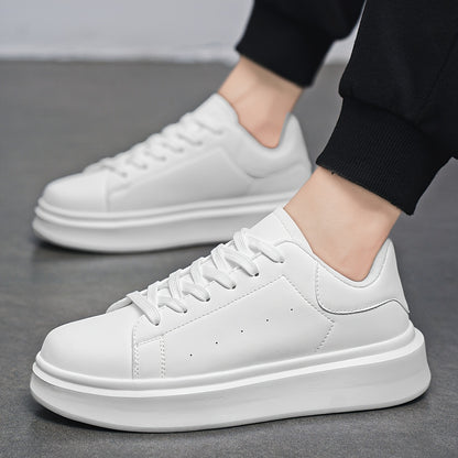 Men'S Classic Solid Color Thick Sole White Shoes, Casual Skateboard Sneakers, Korean Style Versatile Fashion Trend, Lightweight Comfortable Durable Casual Sports Shoes