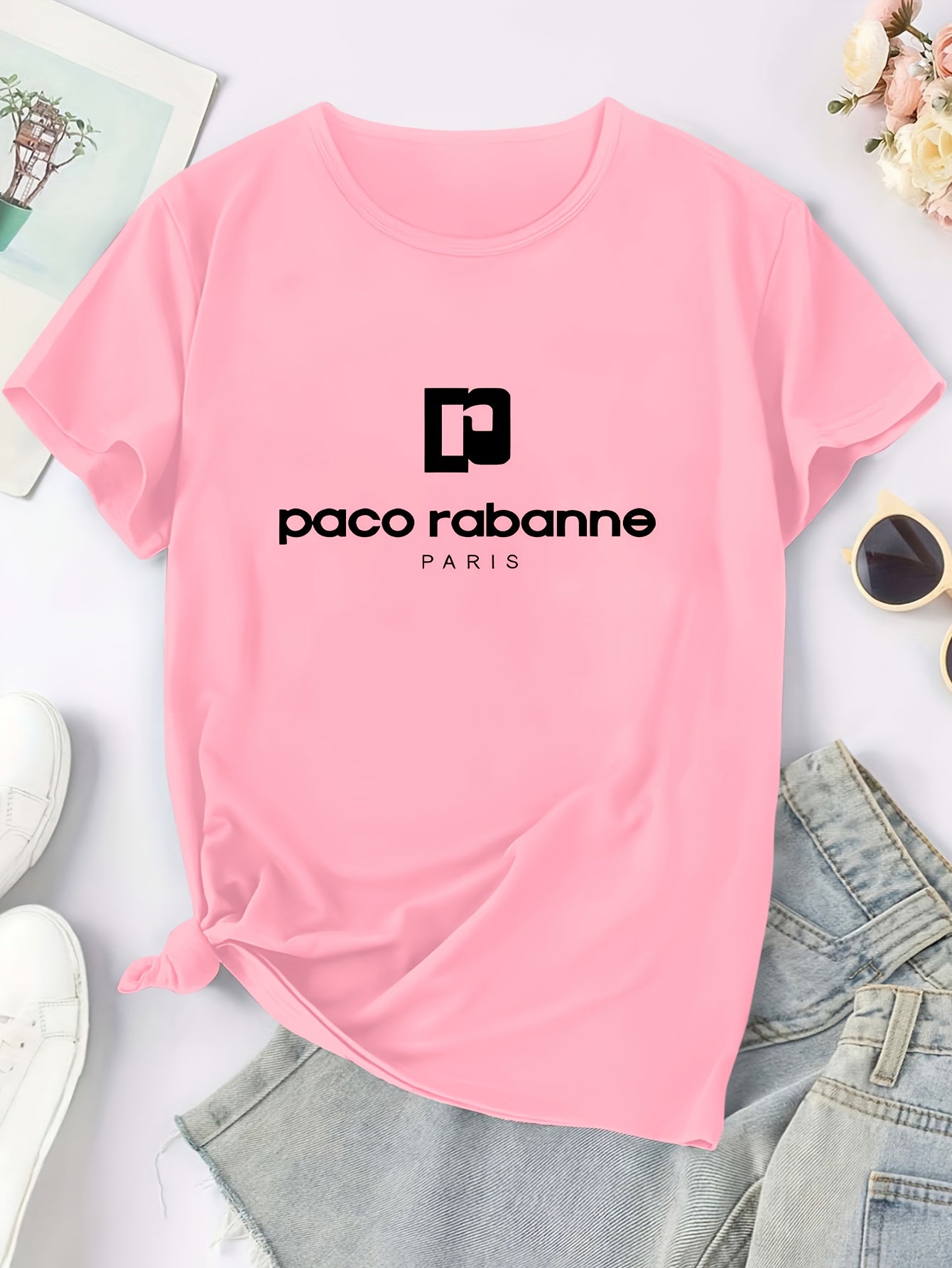 Women'S Soft Pink T-Shirt - Minimalist Elegant Y2K Retro Graphic Tee with Bold Lettering - Everyday Casual & Formal Outfits - Sizes S-XXL - Non-See-Through Fabric - Women'S Fashion Top, Ladies T Shirts, Versatile Clothing, Me
