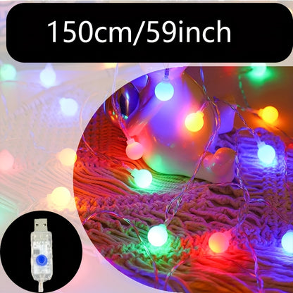 1pc USB-Powered 8 Lighting Modes Ball String Lights - Energy-Efficient, Touch Control, Ideal for Home Decor, Parties, Weddings, Ramadan & Eid al Fitr, Bedroom Wall Decor, Party Lighting | Elegant Lighting | USB Powered Lights