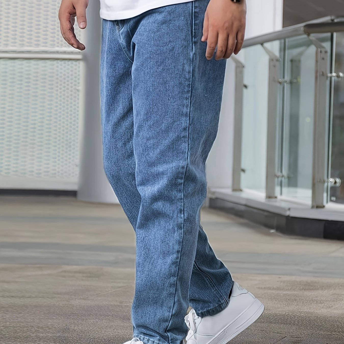 Men's Casual Stretch Denim Pants - Classic Regular Fit, Water-Washed Texture, All-Season Comfort, Machine Washable Solid Color Jeans for Casual Attire, Casual Casual Attire | Classic Blue Jeans | Easycare Jeans