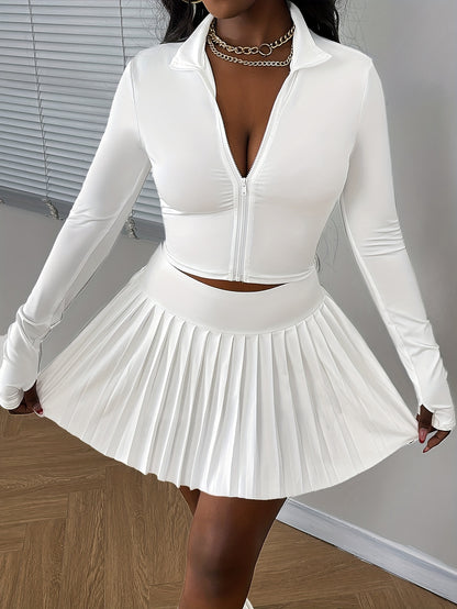 DP012562 Women's Slimming Jacket + Pleated Skirt Set