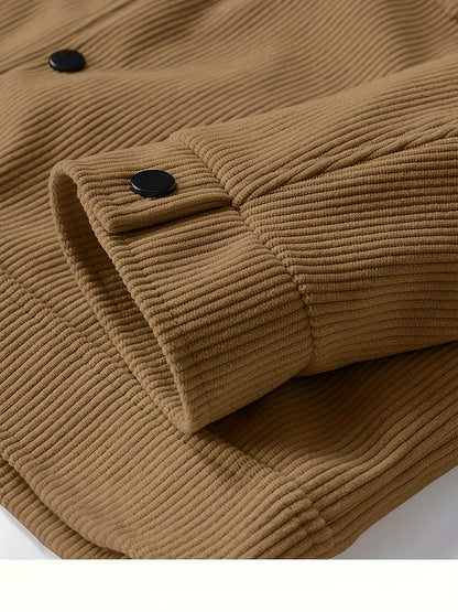 Men'S Plus Size Corduroy Bomber Jacket - Casual Workwear with Snap Buttons, Flap Pockets, and Polyester Lining - Machine Washable, Autumn & Spring Fashion, Casual Outerwear | Casual Jacket | Polyester Lining Jacket