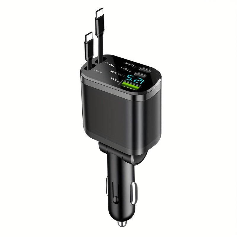 BAIDELUO Car Charger 5-in-1 Retractable Car Phone Charger with Retractable Cable Suitable for iPhone and USB Car Charger, Compatible with Galaxy - Suitable for iOS and Android Systems, Suitable for Various Car Models, Without