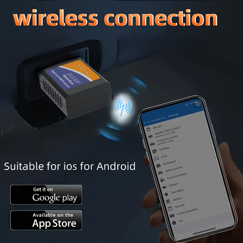 Wireless OBD2 Scanner - Full System Scan, Emissions Test, Real-Time Data Analysis for Android & iOS, Compatible with Most Vehicles, No Battery Needed, Vehicle Diagnostics, Modern Gadget, Durable Construction