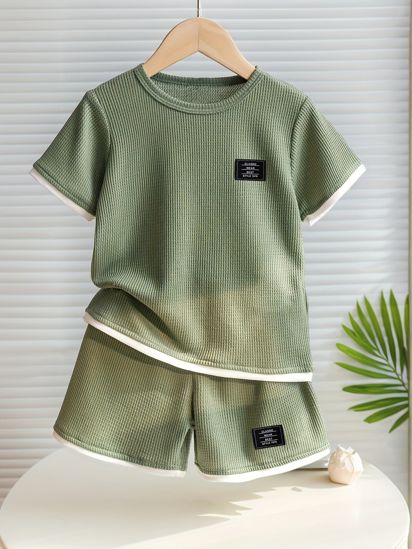 Summer Boys' Fashion Waffle Shorts Set - Classic Wear Best Style 1979 Kids Cute Short Sleeve T-Shirt & Shorts Casual Outfit TH004, Perfect for Outdoor