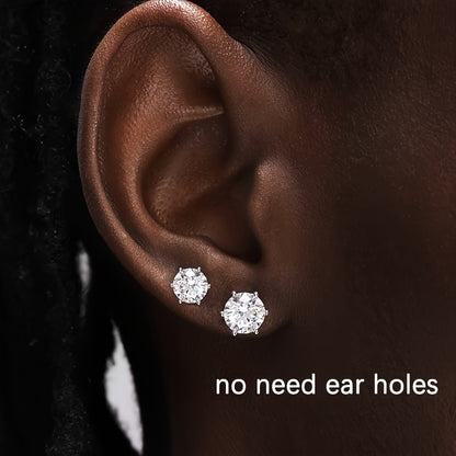 2pcs/1 Pair Easy-to-Wear Magnetic Stud Earrings 6mm, 7mm, 8mm Round Synthetic Synthetic Zirconia Hoop Earrings No-Piercing Clip-Ons Unisex Fashion Jewelry Wedding Accessories