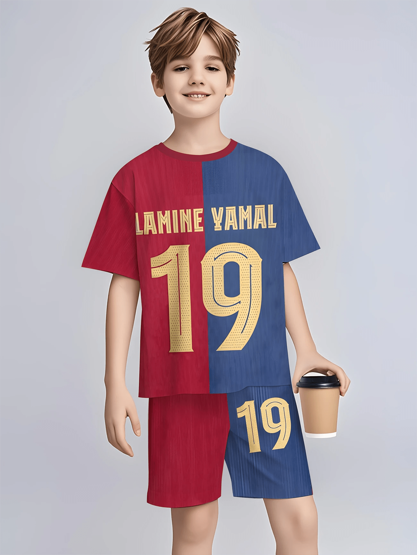 Boys' 3D Print Pattern Summer Short Sleeve Top and Shorts Set 2pcs with No.19 Jersey Print, Perfect for Outdoor
