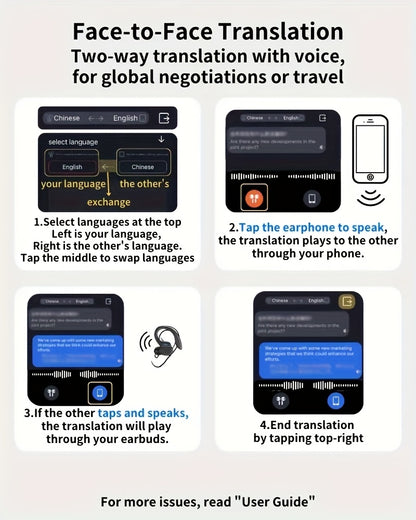 [144 Real Time Translation Earphones] New 144 Translation Earphones: Real Time Translation Headphones, Suitable for Travel, Business, And Work