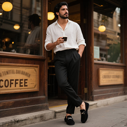 Men'S Slip-On Loafers - Black Faux Casual Shoes with Golden-Tone Buckle Straps, Round Toe & Non-Slip Rubber Sole for All-Season Comfort, Party & Casual Attire, Party Footwear, Sleek Shoe Design, Durable Footwear