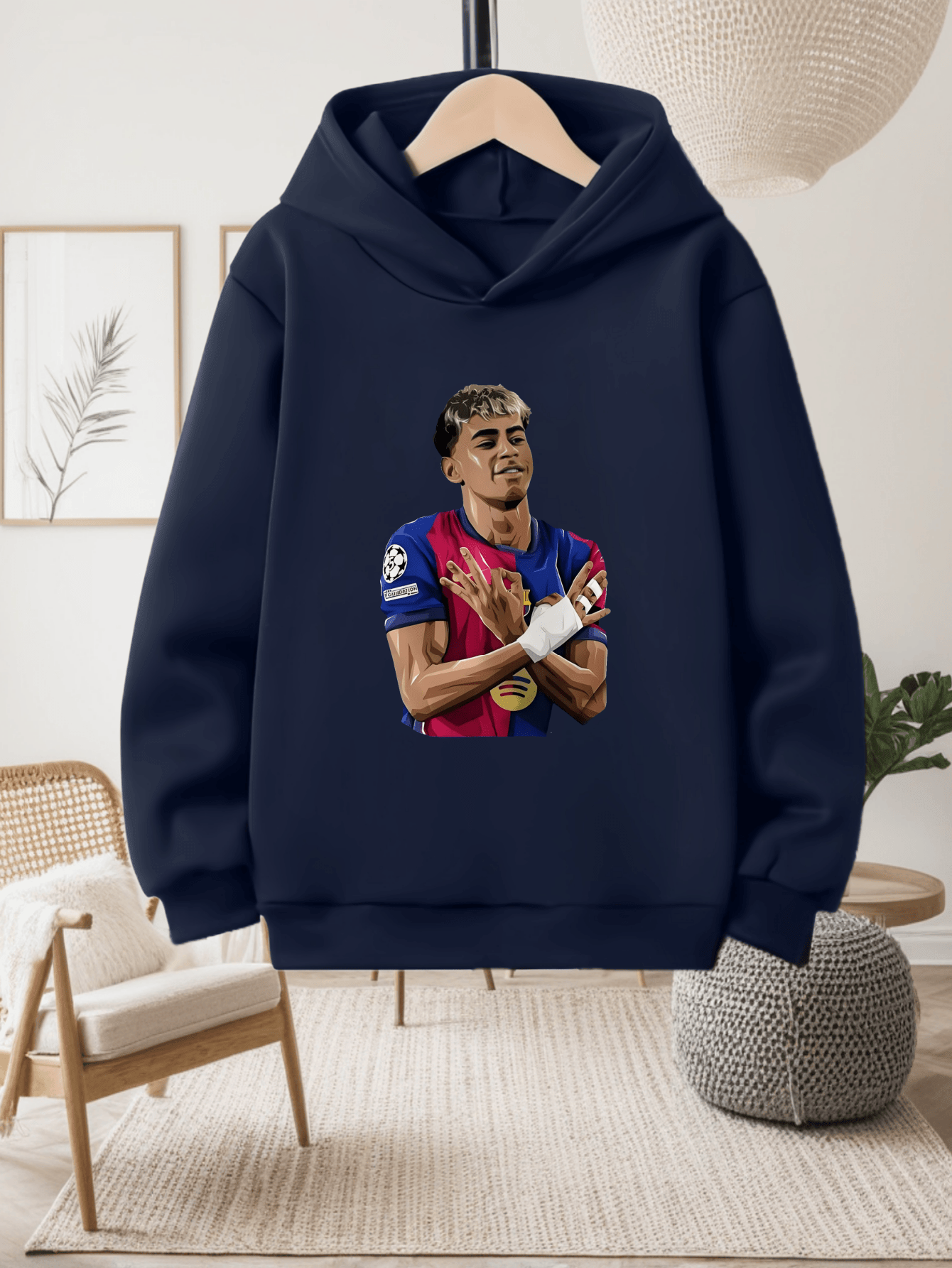 Boys' -Inspired Yamal Themed Hooded Sweatshirt - 100% Polyester Warm Pullover with Soccer Jersey Design, Official Team Crest & Number 30, Machine Washable Casual Sports Apparel for, Trendy Long Sleeve Hoodie for Daily Wear &
