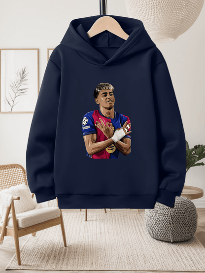 Boys' -Inspired Yamal Themed Hooded Sweatshirt - 100% Polyester Warm Pullover with Soccer Jersey Design, Official Team Crest & Number 30, Machine Washable Casual Sports Apparel for, Trendy Long Sleeve Hoodie for Daily Wear &
