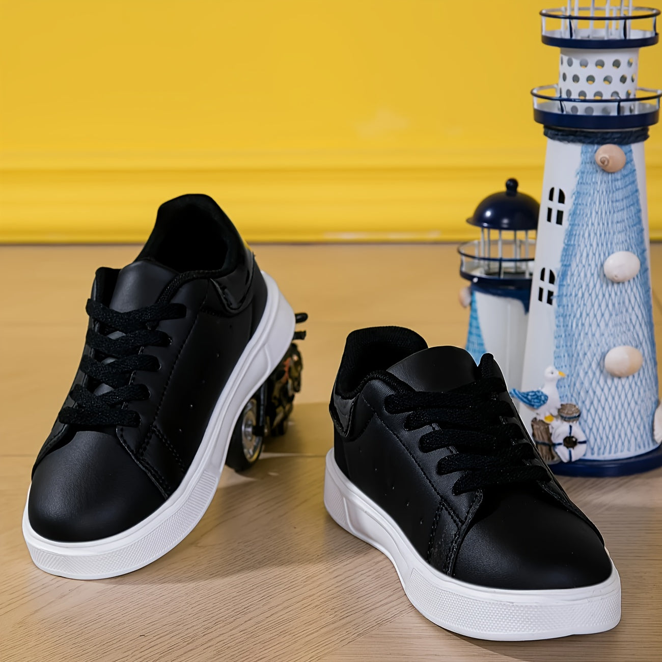 Boys' Sneakers - Classic Low-Top Lace-Up Shoes with Soft EVA Sole, Upper, White & Black Design for Casual and School Wear, Casual Footwear | Stylish Lowtops | Durable Footwea