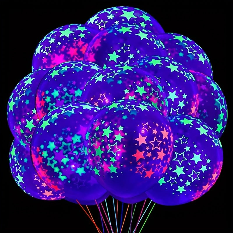 30pcs Neon Glow Balloons, 30.48cm Round Emulsion Balloons with Stars, Ideal for Graduation, Housewarming, Retirement Parties - No Electricity Needed, Versatile Indoor/Outdoor Decorations, Party Decorations