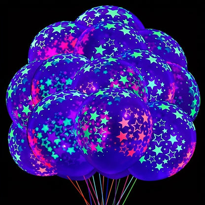 30pcs Neon Glow Balloons, 30.48cm Round Emulsion Balloons with Stars, Ideal for Graduation, Housewarming, Retirement Parties - No Electricity Needed, Versatile Indoor/Outdoor Decorations, Party Decorations
