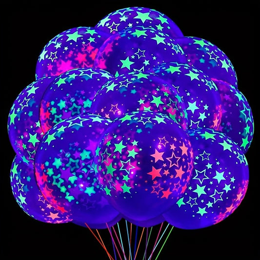 30pcs Neon Glow Balloons, 30.48cm Round Emulsion Balloons with Stars, Ideal for Graduation, Housewarming, Retirement Parties - No Electricity Needed, Versatile Indoor/Outdoor Decorations, Party Decorations