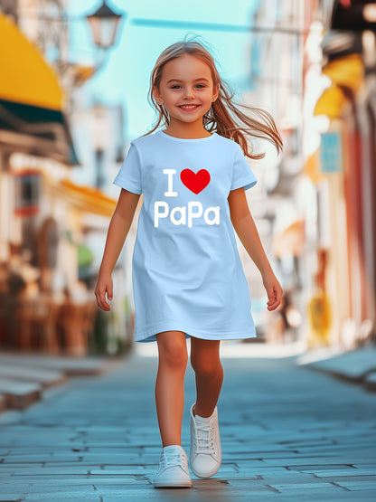 Youngsters' 'I Love Papa' Graphic Dress | Lavender Polyester-Spandex Blend | Breathable & Stretchy Short Sleeve Round Neck | Machine Washable | Casual Summer Outfit for Girls
