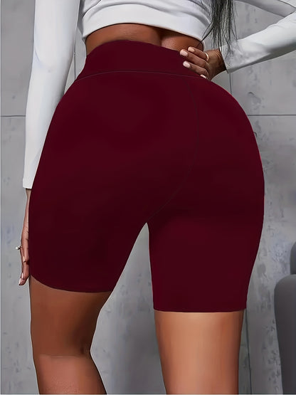 Women's High-Waist Stretchy Shorts - Soft, Casual Solid Color Leggings for Spring & Summer, Machine Washable, Polyester/Spandex Blend, Smooth Fabric, Mid-Thigh Length