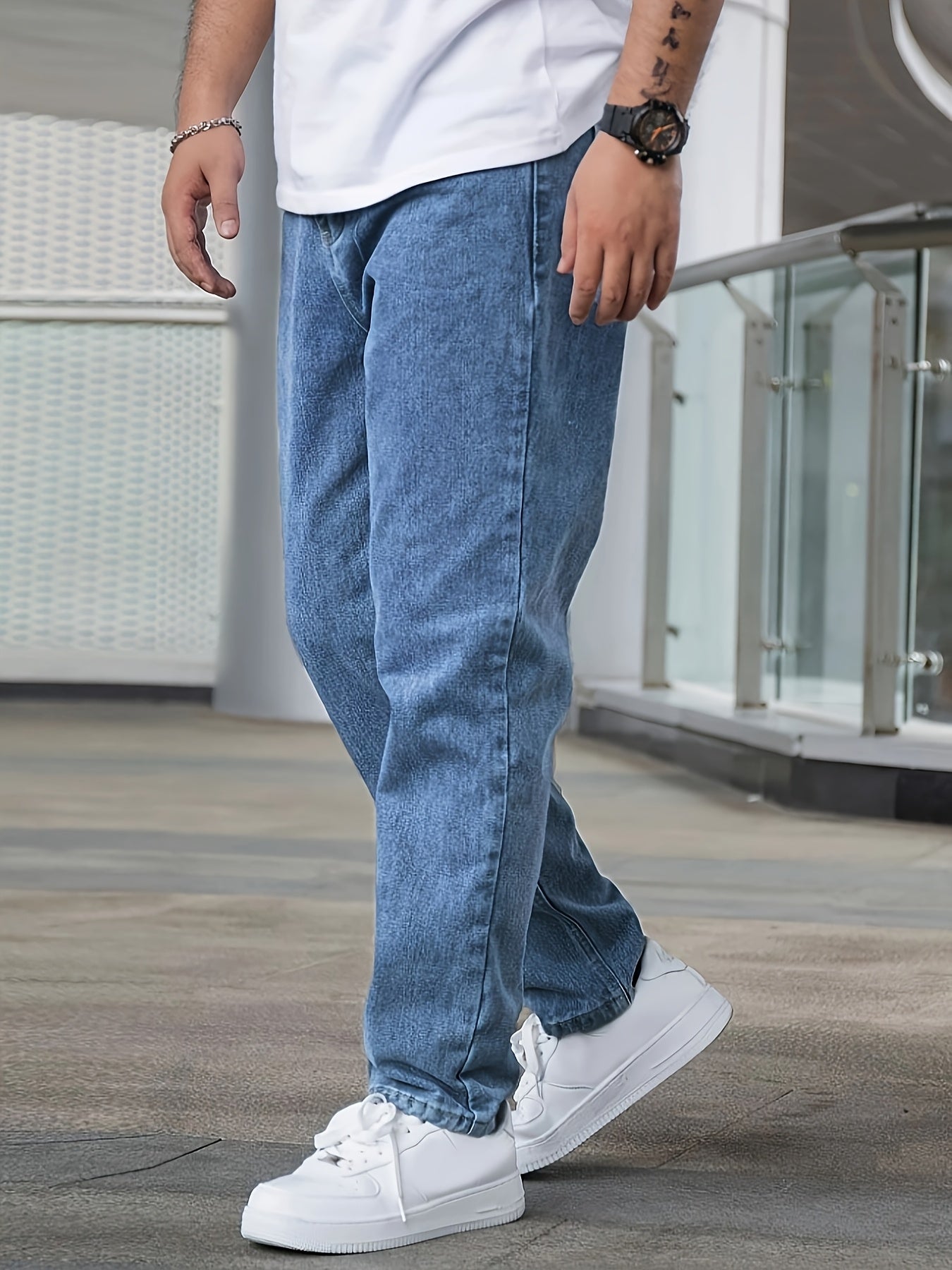 Men's Casual Stretch Denim Pants - Classic Regular Fit, Water-Washed Texture, All-Season Comfort, Machine Washable Solid Color Jeans for Casual Attire, Casual Casual Attire | Classic Blue Jeans | Easycare Jeans