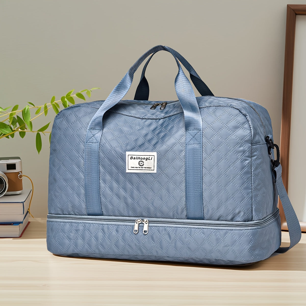 Casual Style Nylon Travel Duffel Bag, Large Capacity, Solid Color, Zipper Closure, Handheld or Shoulder Carry, with Black and Beige Options, for Outing and Weekend Trip