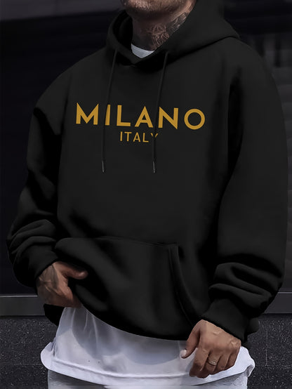Men's Casual Hoodie with Letter Print - Cozy Pullover Sweatshirt with Kangaroo Pocket, Perfect for Fall & Winter Streetwear, Sweater Hoodie