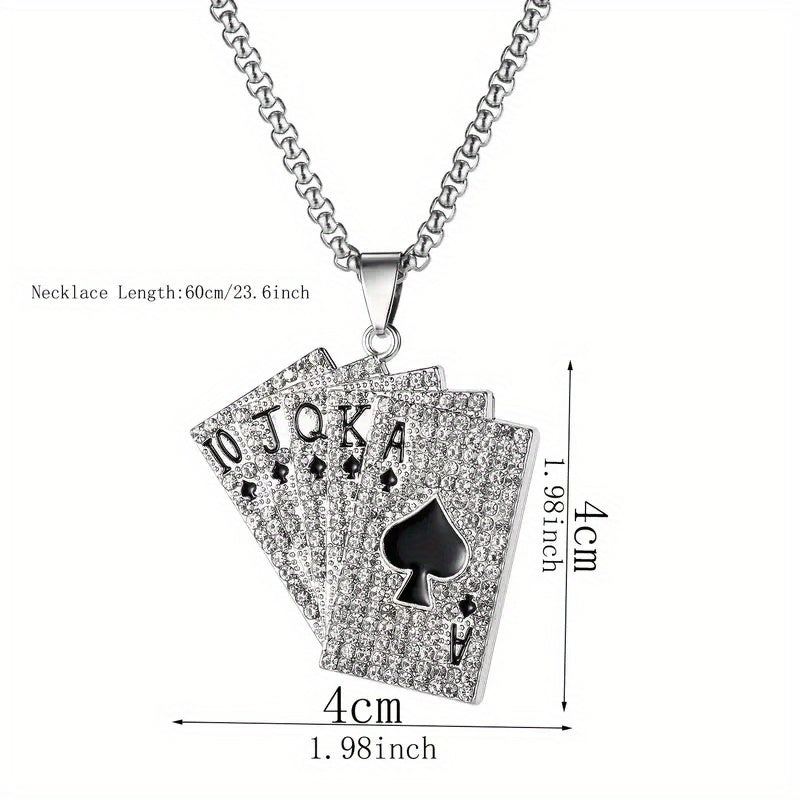 1Pc Sparkling Hip Hop Style Poker Card Pendant Necklace For Men- A Unique Jewelry Accessory