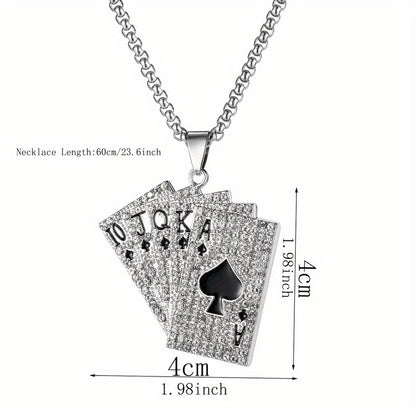 1Pc Sparkling Hip Hop Style Poker Card Pendant Necklace For Men- A Unique Jewelry Accessory