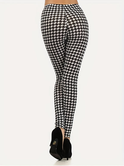 Women'S Houndstooth Print Joggers - Stretchy, Soft, and Comfortable, Perfect for Casual Wear or Workouts, Black and White Pattern, High-Waisted Design, High-Waisted Joggers | Houndstooth Pattern | Stretchy Fabric