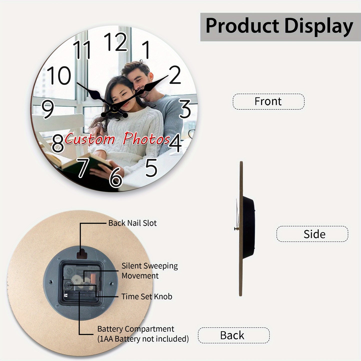 1pc Personalized Woodcut Wall Clock Personalized-Clocks Retail Clock Good Walls Clocks ChefWalls Clockserk Customized Valentine's Decorative Scullery Washroom Playroom Style Battery Operated Not Included
