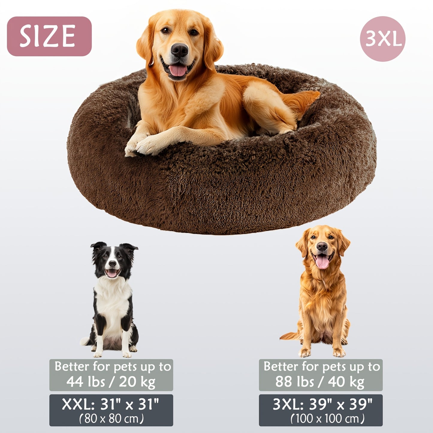 Calming Dog & Cat Bed, Donut Cuddler Warming Cozy Soft Round Bed, Fluffy Faux Fur Plush Cushion Bed For Small Medium And Large Dogs And Cats (40.64cm/50.8cm/60.96cm/71.12cm/78.74cm/99.06cm) Christmas Gift