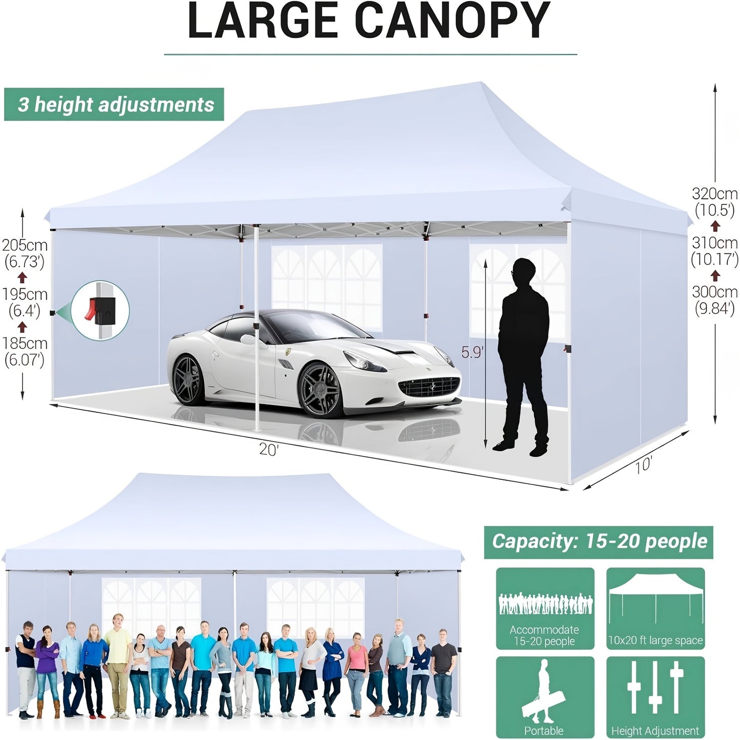3x6m/3.05x3.05m Pop-up Tent With 6 Removable Side Walls Or 4 Removable Side Walls, With/without Sandbags, Style Optional, Suitable For Party Weddings, Garden Pavilion For Beach Wedding Camping Instant Awning, Upgraded Roof, W