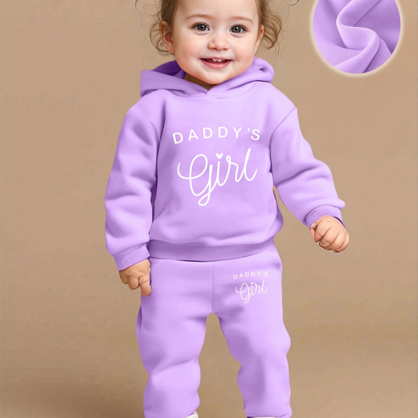 Baby Girl DADDY'S GIRL Letter Print Hoodie & Joggers Set - Soft Yellow Casual Spring/Fall Outfit with White Sneakers, Perfect for Outdoor Play & Family Gatherings, Baby Girl Clothes, Playful Babywear, Comfortable Babywear, fo